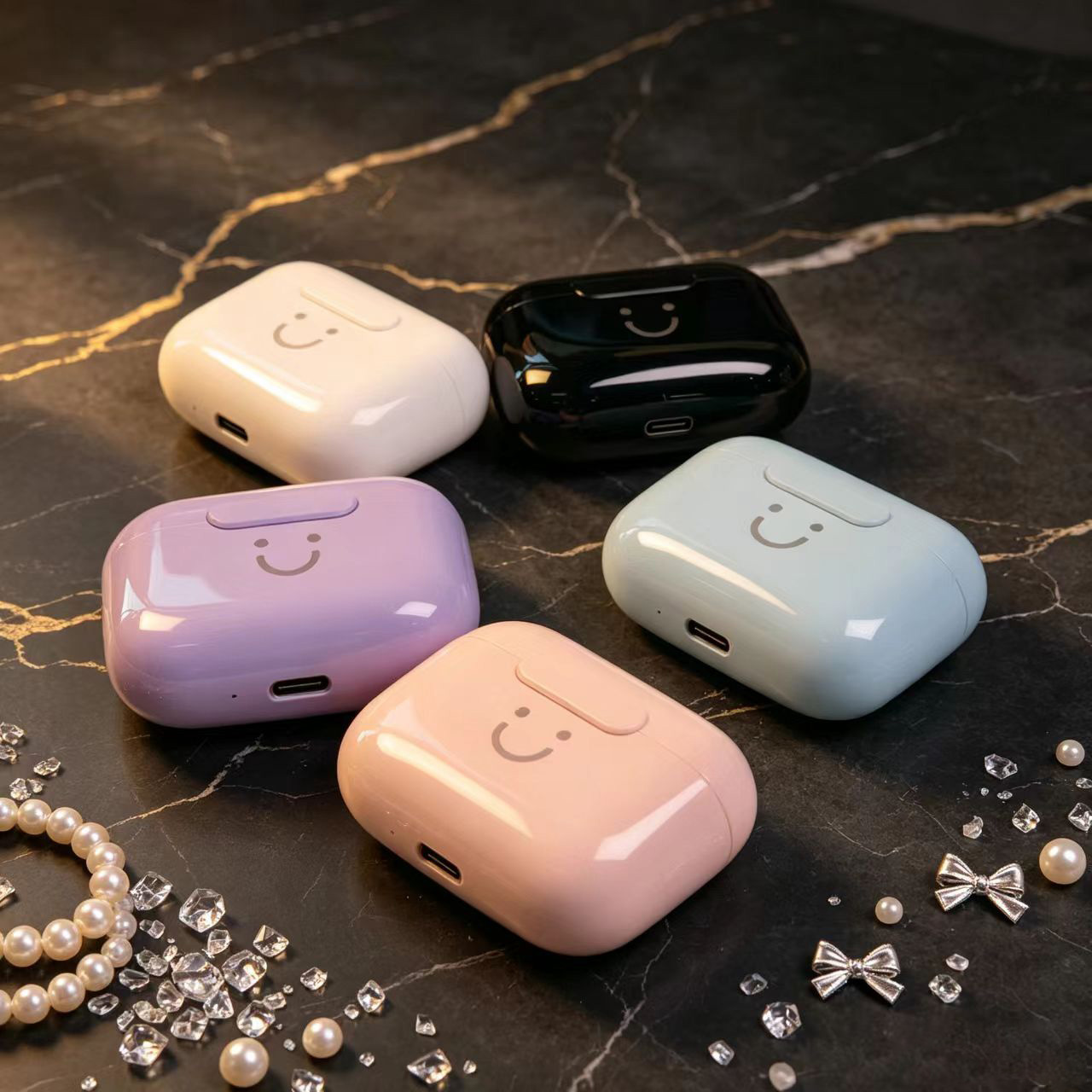 Bluetooth Headset On Ear - Cute Smiley Face TWS Wireless Earbuds